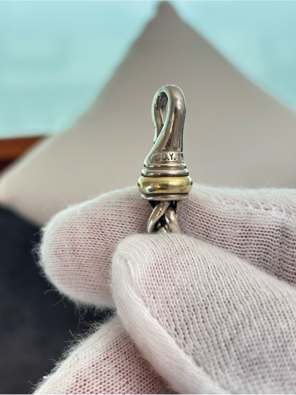 David Yurman 925 & 14k Gold 6mm Wheat Chain Bracelet 6.5-7" - Picture 3 of 9